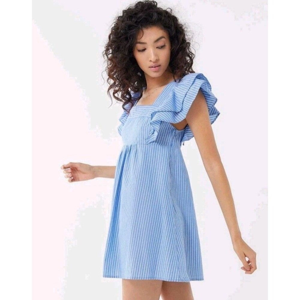 Urban Outfitters La Petite Tie-back Babydoll Dress M Women's Casual Blue White